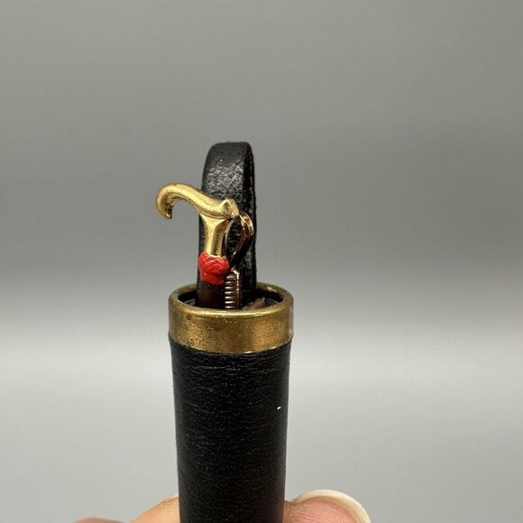 Vintage Cane Holder Brooch Pin Jacket Hat Brooch Gold Tone Black Leather 2” - Picture 4 of 6